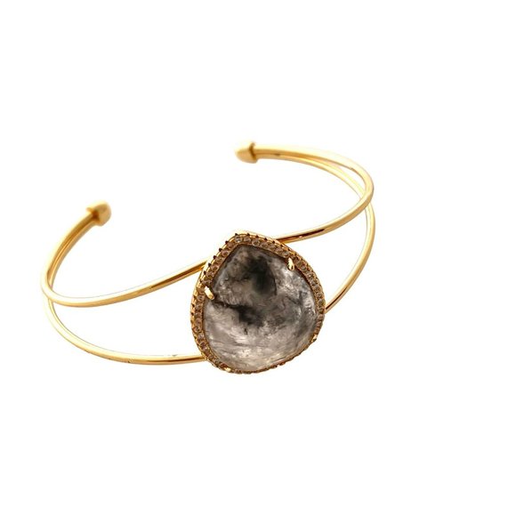 Erimish Jewelry - Erimish Makenna Gray Semi-precious Stone Gold Tone Cuff Bracelet - EUC